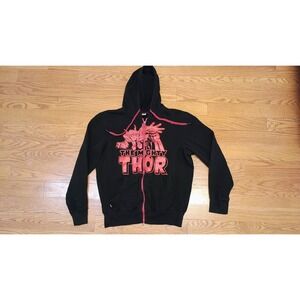 Marvel Comics The Mighty Thor Black Zip Up‎ Hoodie Mens Medium Red Graphic